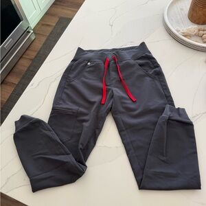 Figs Gray Sweatpants with Red Drawstring and Tapered Ankle